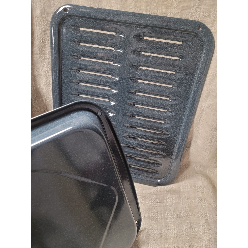Gray Speckled Porcelain Enamel Broiler Pan and Roasting Rack Set 13x16.5 - Picture 3 of 8